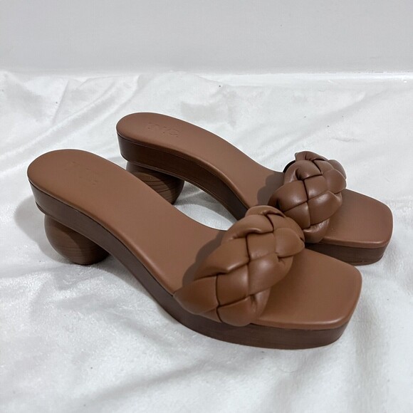 I.N.C Zaleste Cognac Braided Brown Sandals Size 9 M Round Heel Modern Artsy - Picture 5 of 9